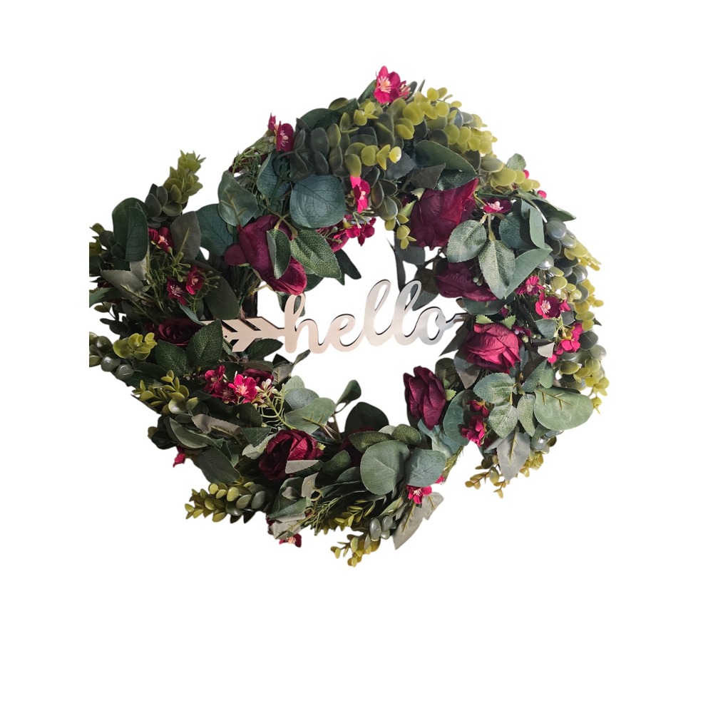 15 inches Hello Blessed Welcome Floral Wreath Front Door Decor Artificial Wreath